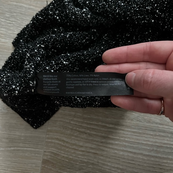 Eileen Fisher Women’s Black and White Open Knit Button Down Cardigan - Size MP - Picture 5 of 6